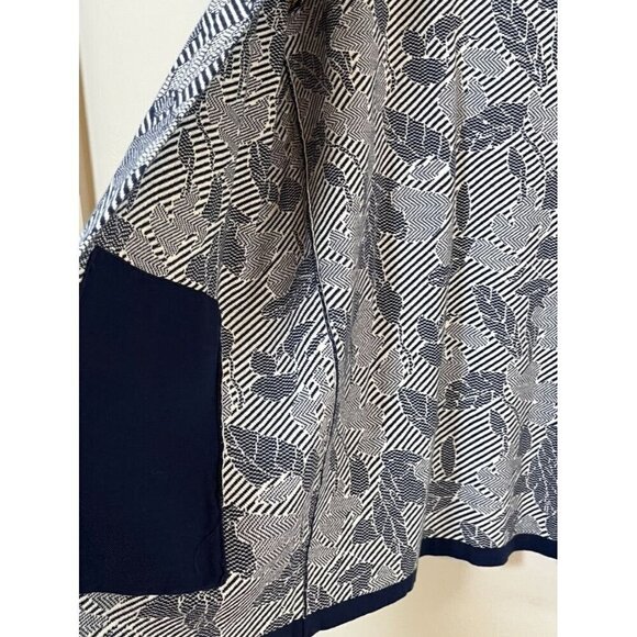 Lands End Coastal Floral Sweater M Blue Cardigan Striped Old Money Classic Artsy - Picture 4 of 12